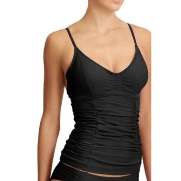 NEW Athleta Smocked Tankini Top Size 34D/DD Black Underwired Swimwear - Picture 1 of 12